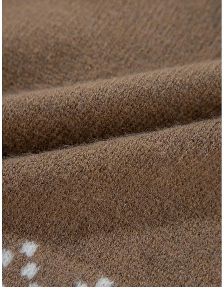 Brown Western Printed Ribbed Trim Collared Zip up Cardigan