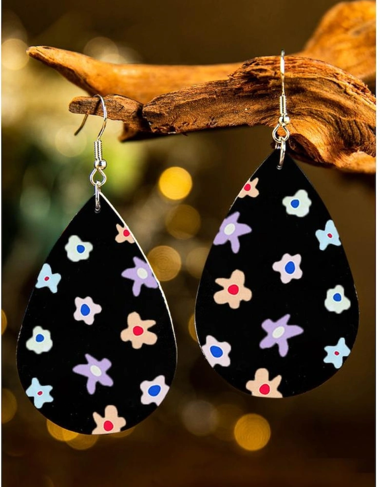 Azura Exchange Water Drop Hook Earrings with Floral Print