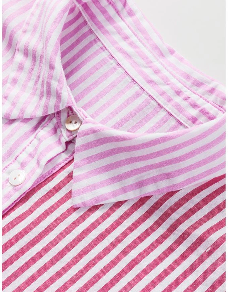 Pink Stripe Striped Patchwork Ruffled Hem Button up Shirt