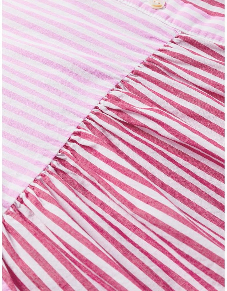 Pink Stripe Striped Patchwork Ruffled Hem Button up Shirt