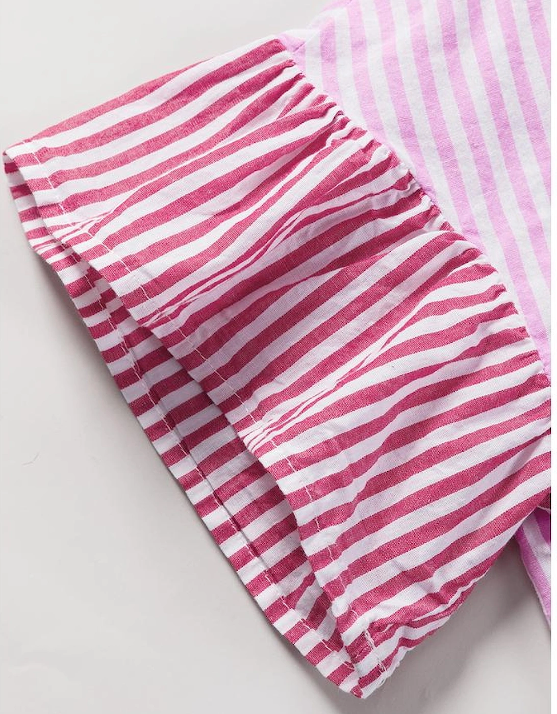Pink Stripe Striped Patchwork Ruffled Hem Button up Shirt