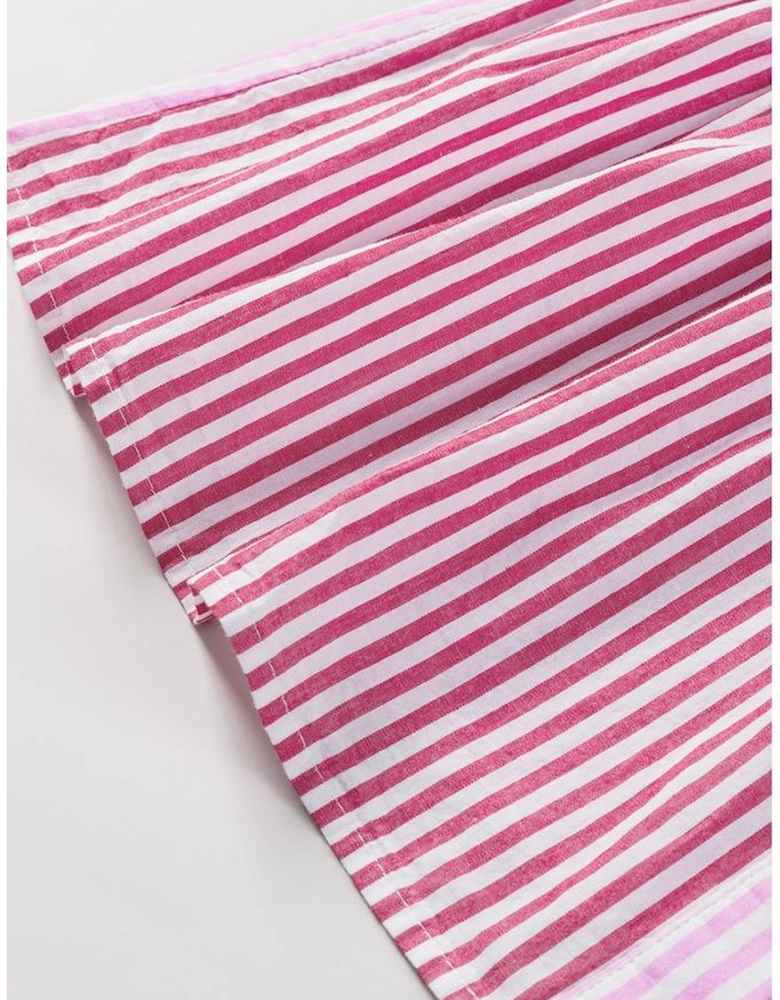 Pink Stripe Striped Patchwork Ruffled Hem Button up Shirt