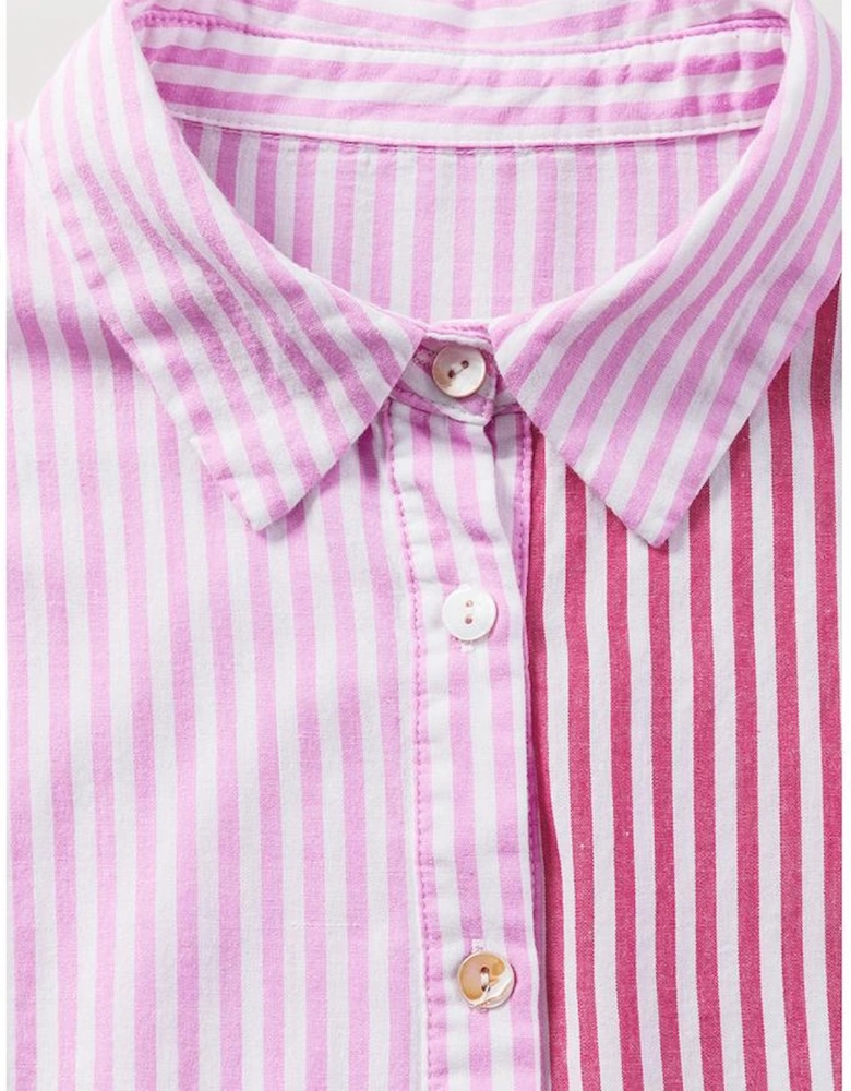 Pink Stripe Striped Patchwork Ruffled Hem Button up Shirt