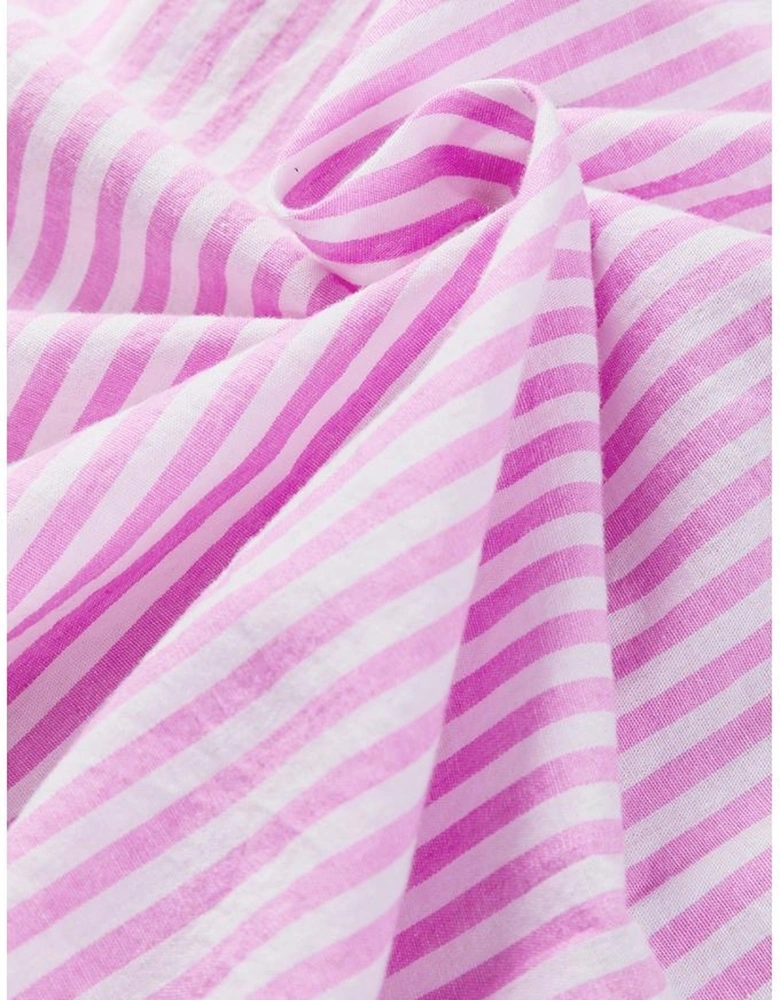 Pink Stripe Striped Patchwork Ruffled Hem Button up Shirt