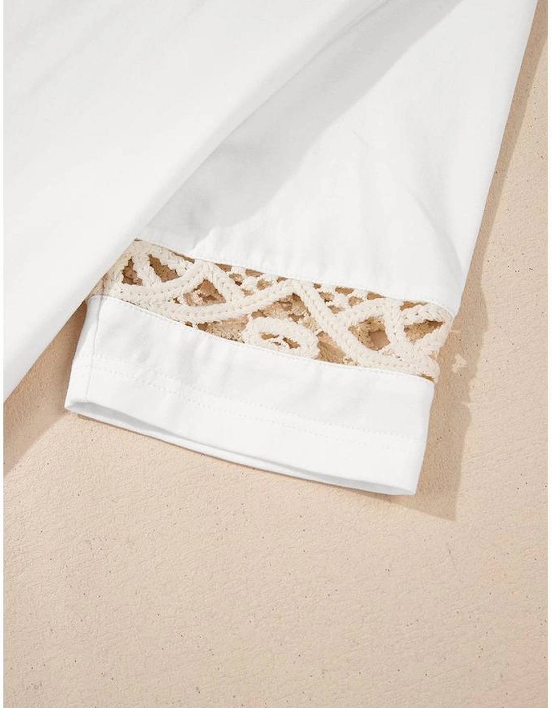 White Lace Crochet Crew Neck Casual T Shirt