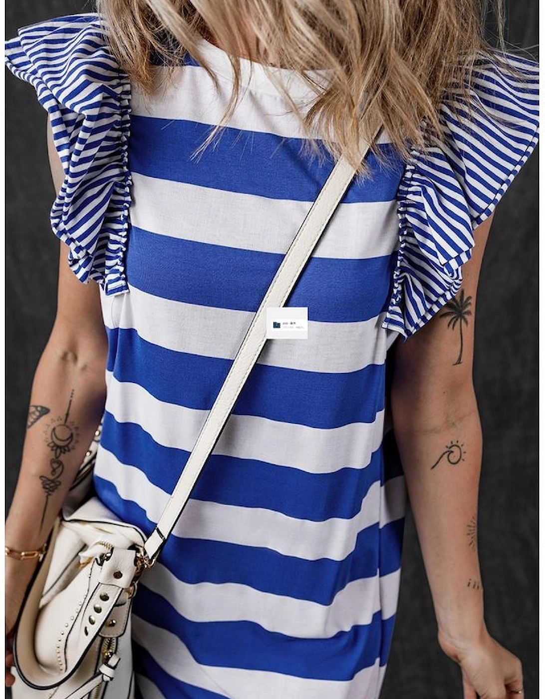 Sky Blue Stripe Contrast Ruffled Sleeve T-shirt Dress