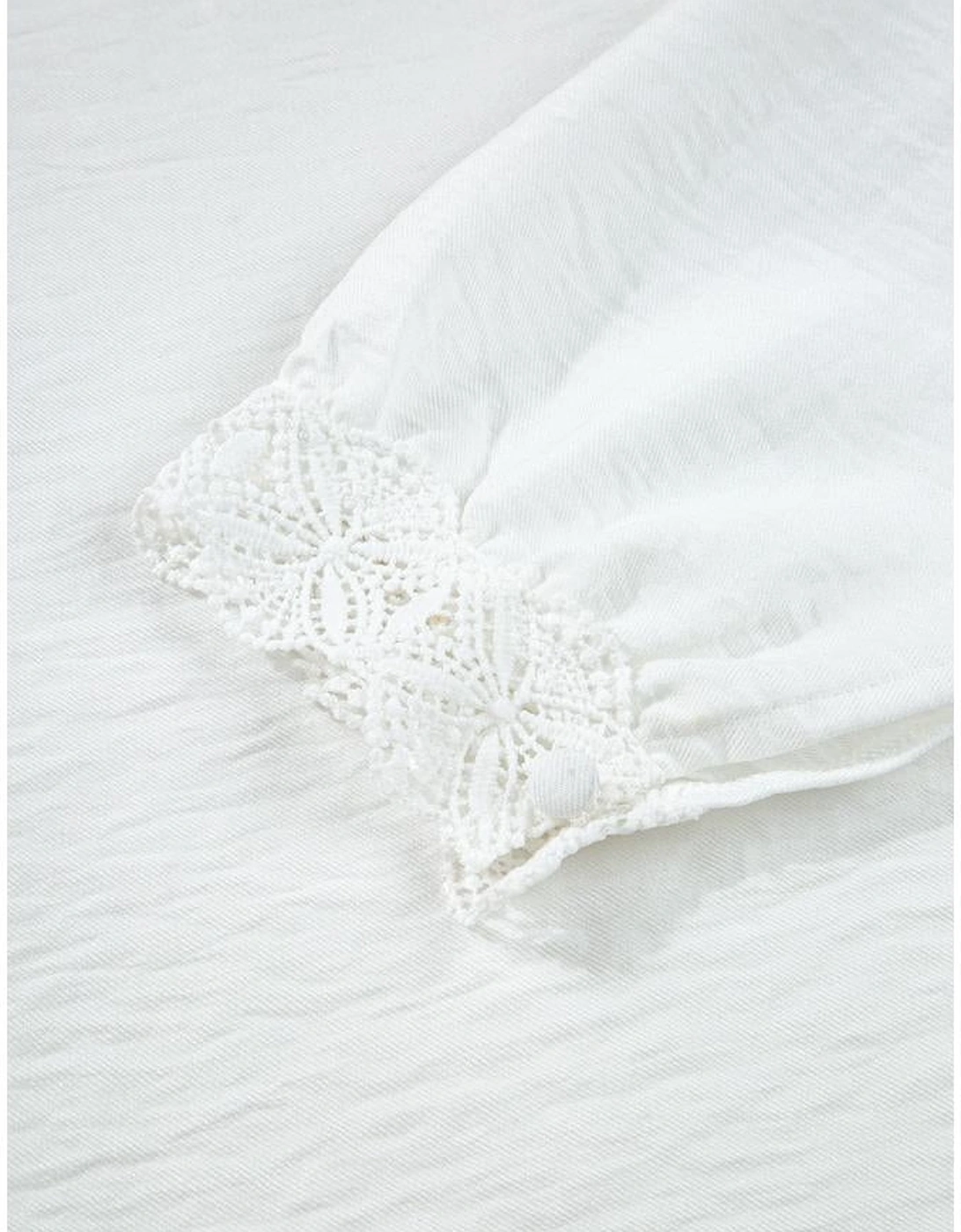 White Lace Patchwork Buttoned Stand Neck Loose Shirt