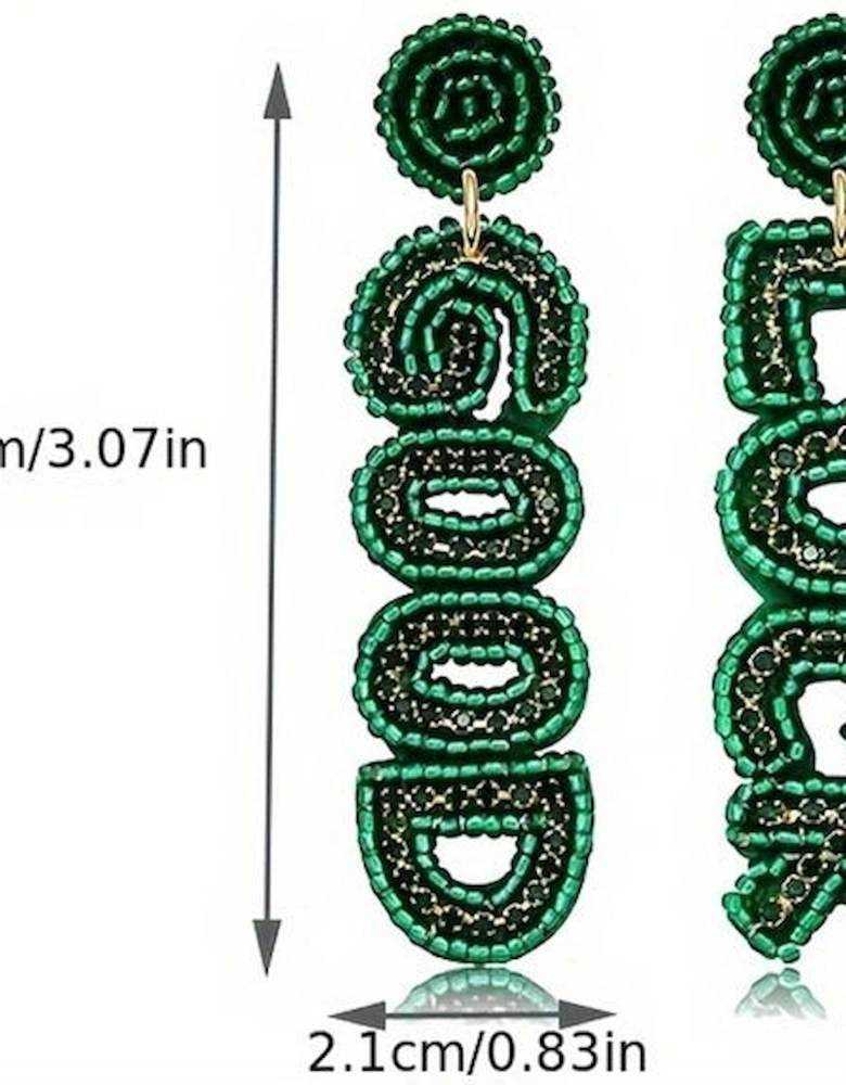 Azura Exchange Blackish Green GOOD LUCK Rice Beaded Dangle Earrings