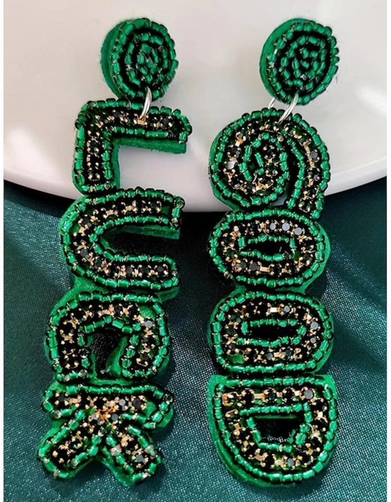 Azura Exchange Blackish Green GOOD LUCK Rice Beaded Dangle Earrings