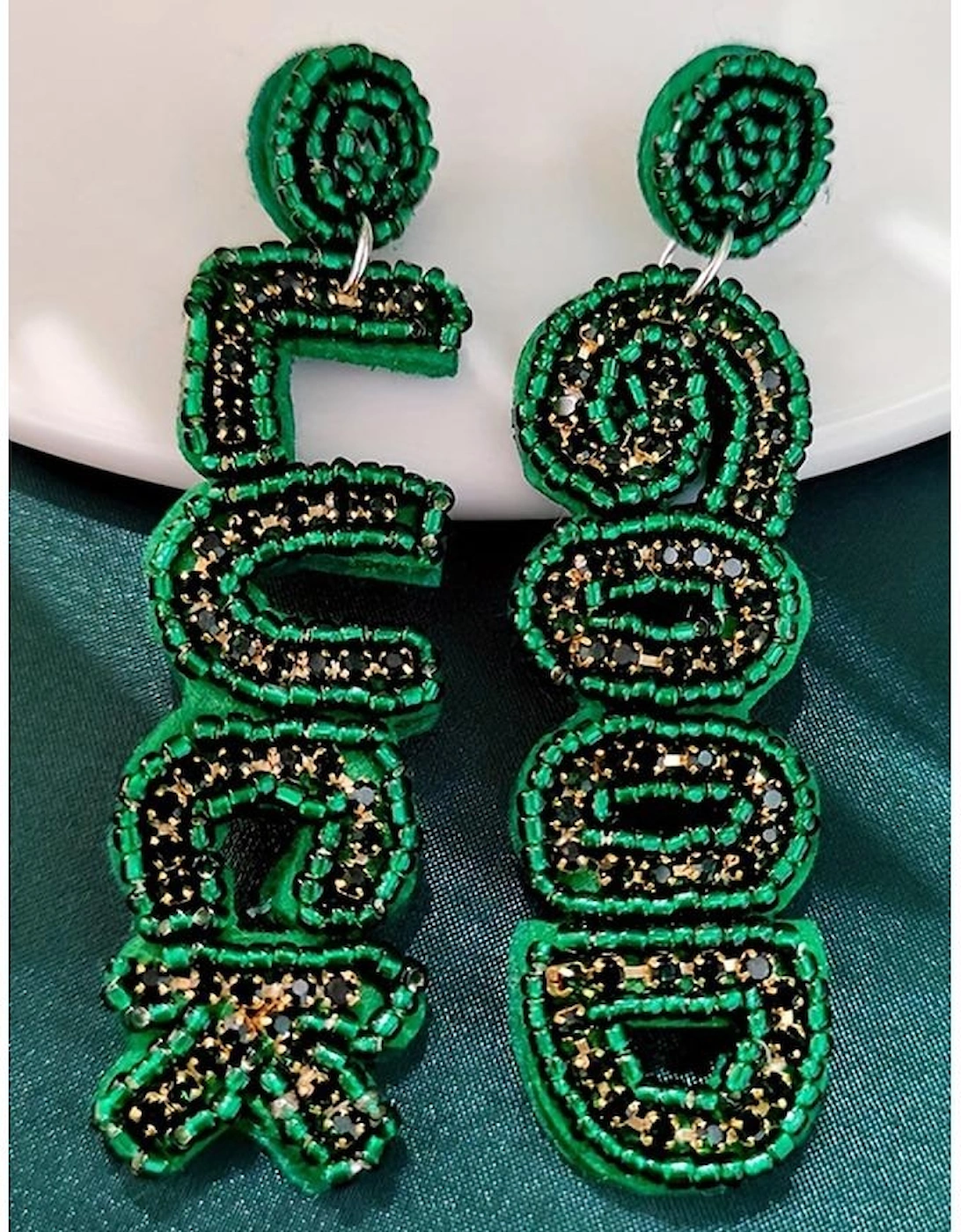 Azura Exchange Blackish Green GOOD LUCK Rice Beaded Dangle Earrings