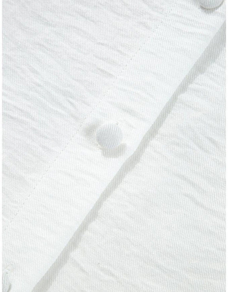 White Lace Patchwork Buttoned Stand Neck Loose Shirt