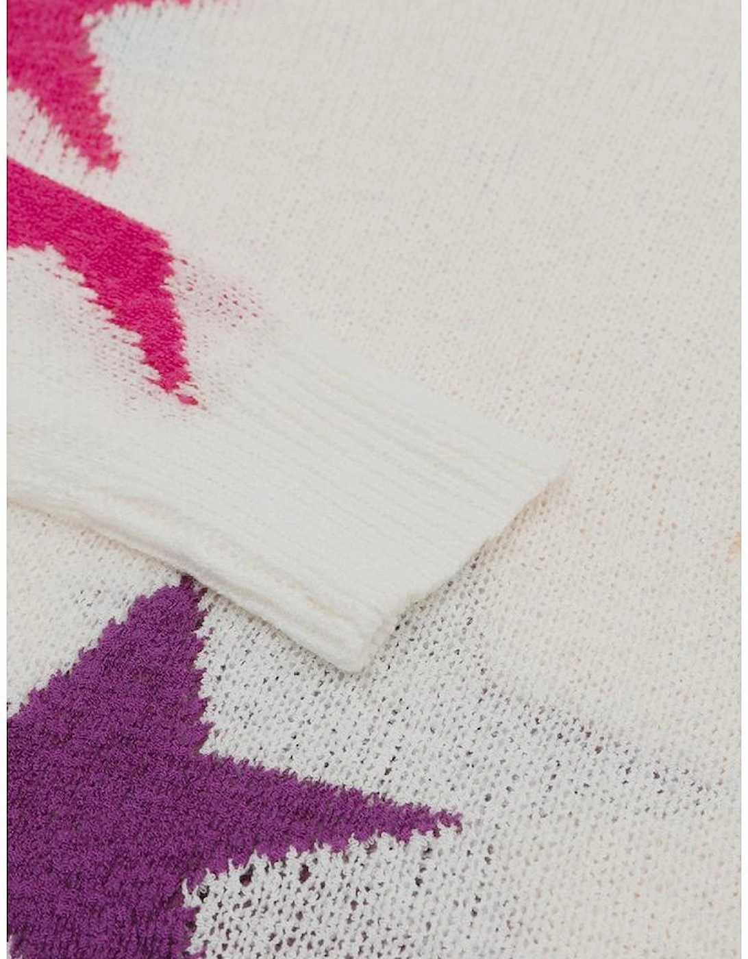 White Colorful Star Pattern Loose Sweater