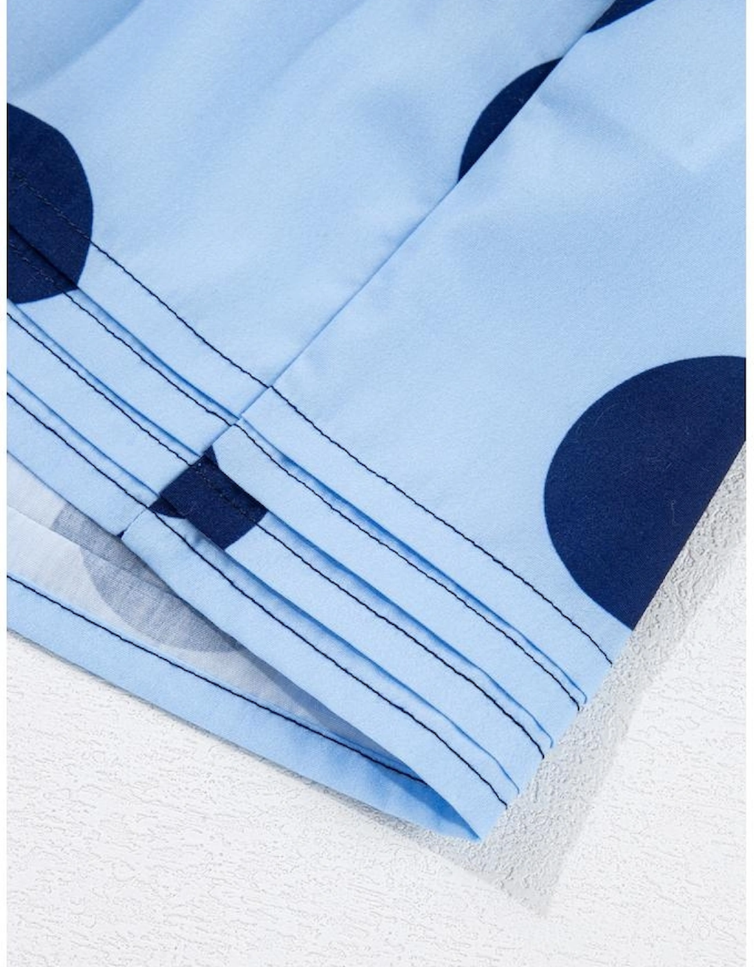 Sky Blue Polka Dot Print Ruffled Short Sleeve Buttoned Collared Blouse