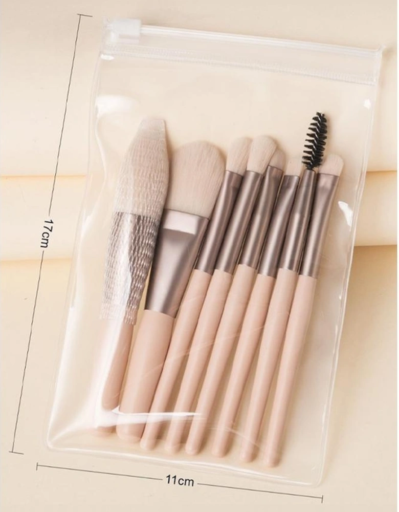 Azura Exchange Apricot Pink 8pcs Soft Fluffy Mini Makeup Brush Set with Bag