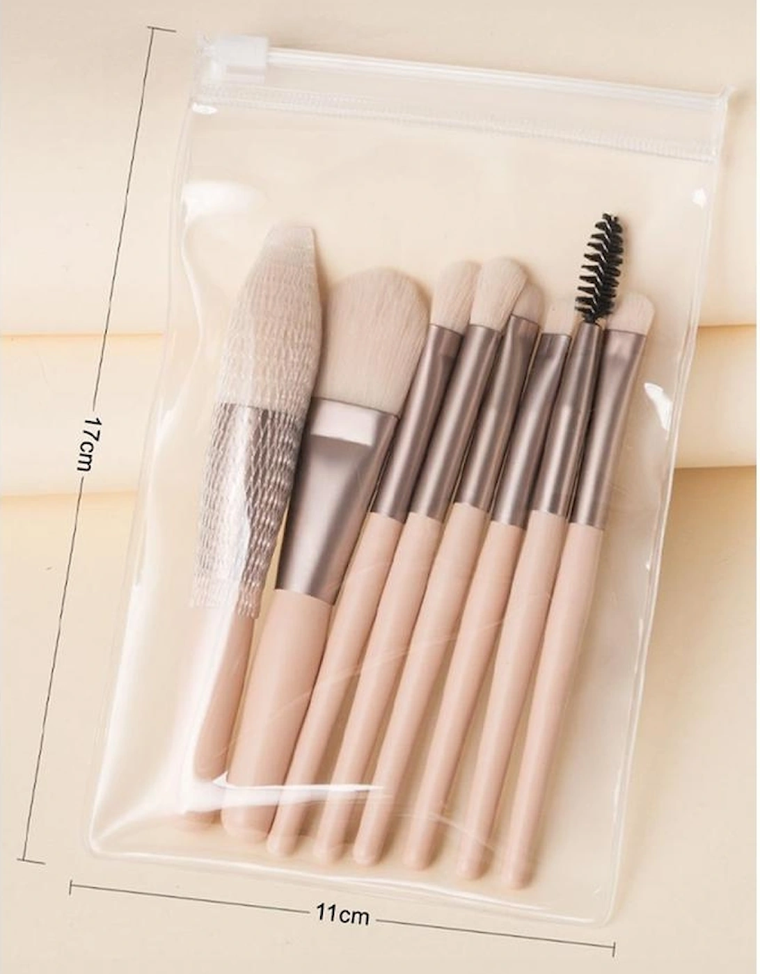 Azura Exchange Apricot Pink 8pcs Soft Fluffy Mini Makeup Brush Set with Bag