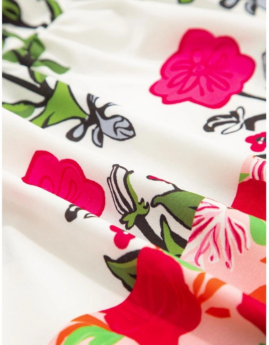 Pink Floral Print Tie Neck Striped Detail Flutter Sleeve Blouse