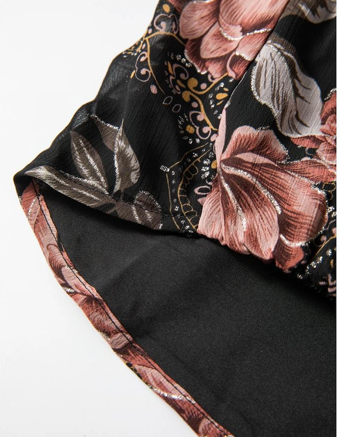 Black Floral Print Criss Cross V Neck Balloon Sleeve Blouse