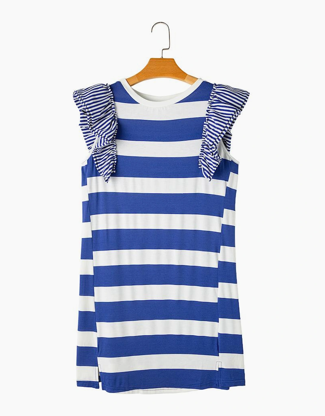 Sky Blue Stripe Contrast Ruffled Sleeve T-shirt Dress