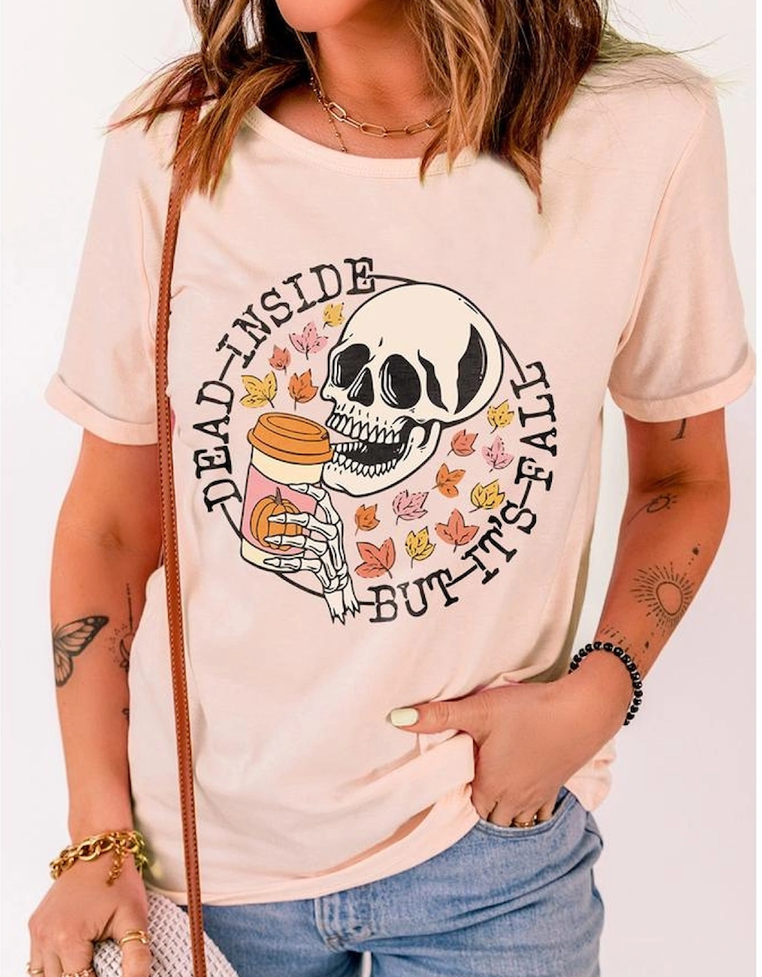 Azura Exchange Fall-themed Skull Pumpkin Maple Leaf T-Shirt, 8 of 7