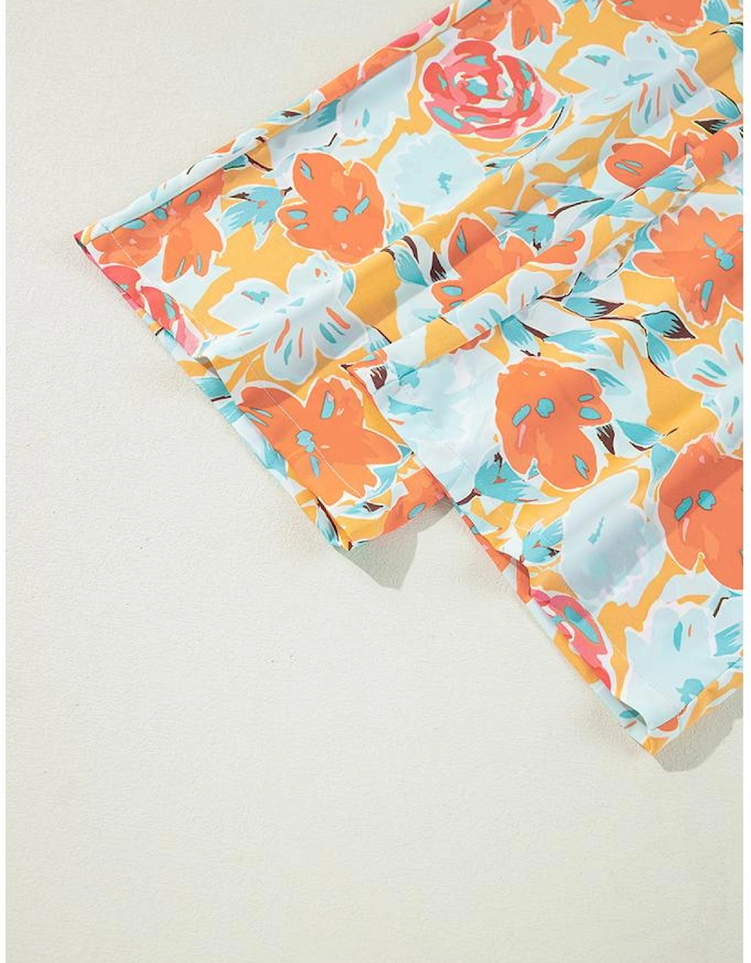 Orange Vibrant Floral Printed Short Sleeve Top 2 Piece Pants Set