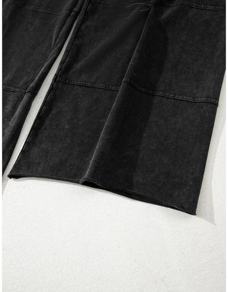 Black Mineral Wash Exposed Seam Drawstring High Waist Wide Leg Cargo Pants