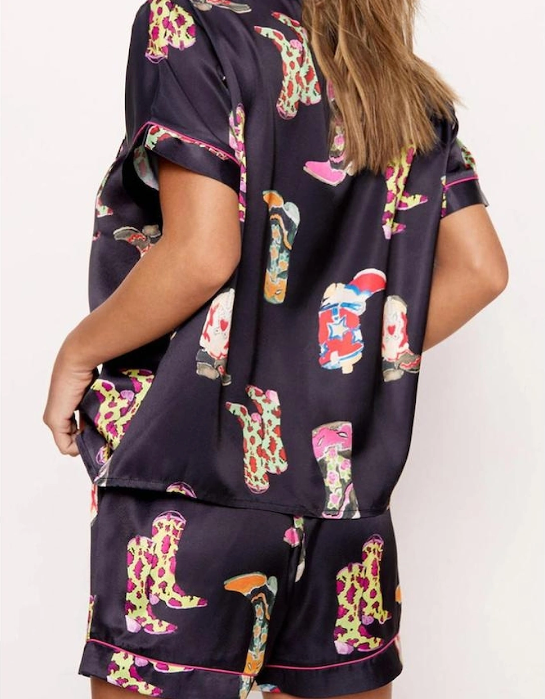 Black Western Boots Printed Short Pajama Set, 11 of 10
