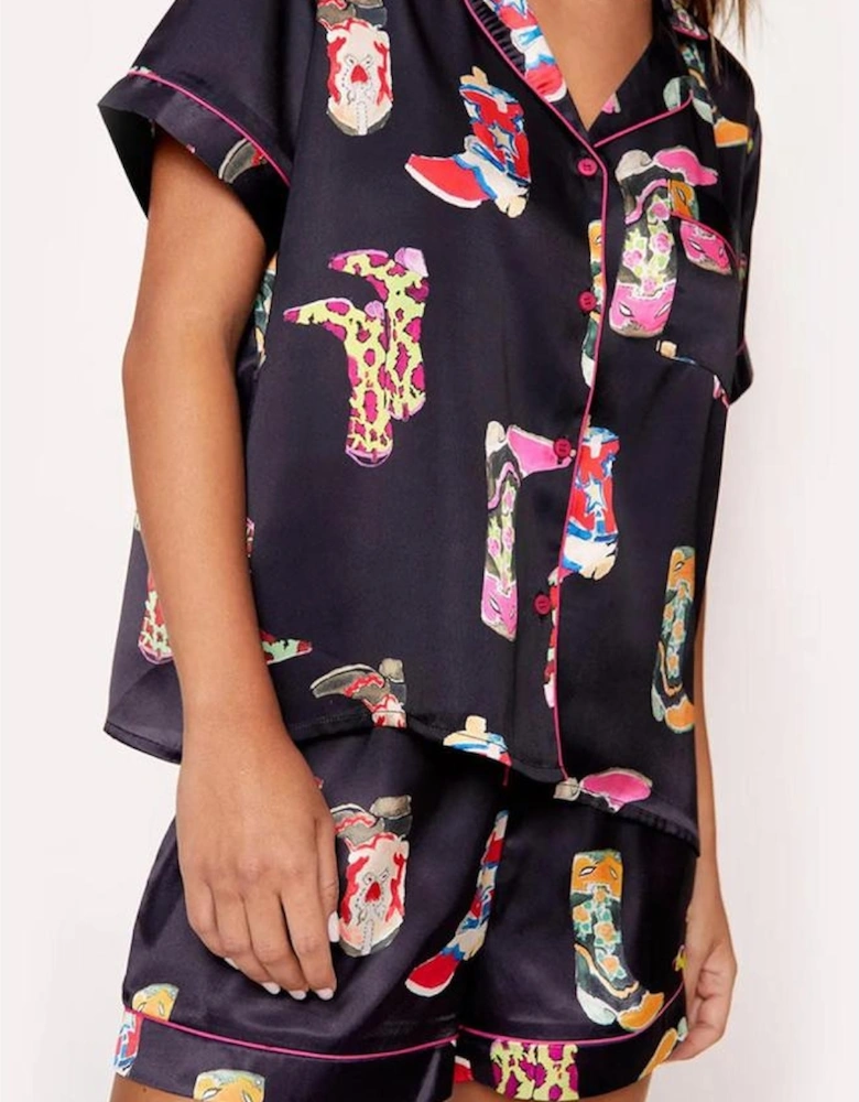 Black Western Boots Printed Short Pajama Set