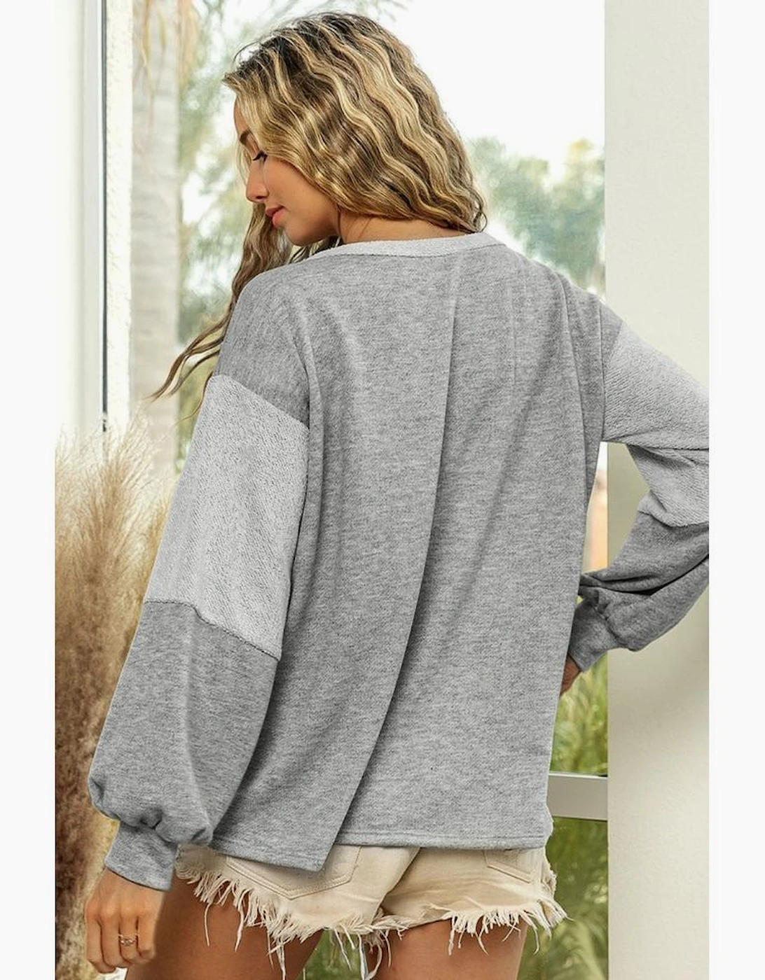 Gray Contrast Patchwork Double Chest Pocket Top