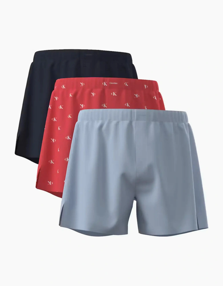 3-Pack Allover Logo Traditional-Fit Boxer Shorts, Black/Red/Blue