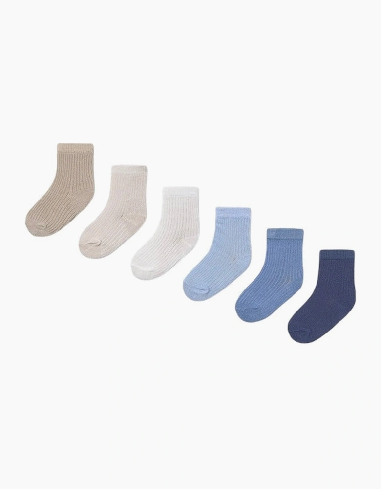 Boys Blue Beige 6 Pack Socks