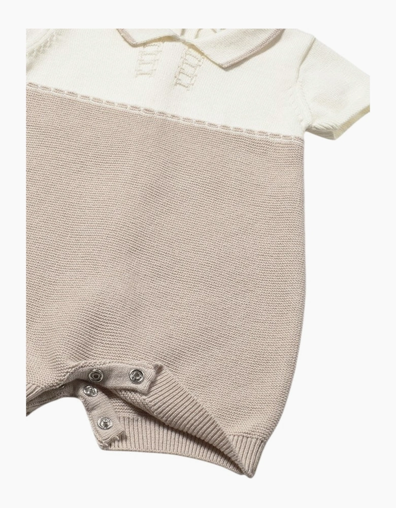 Boys Beige Collared Knit Romper