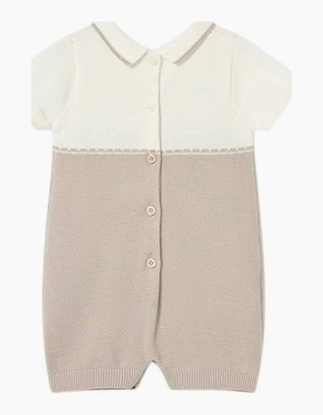 Boys Beige Collared Knit Romper