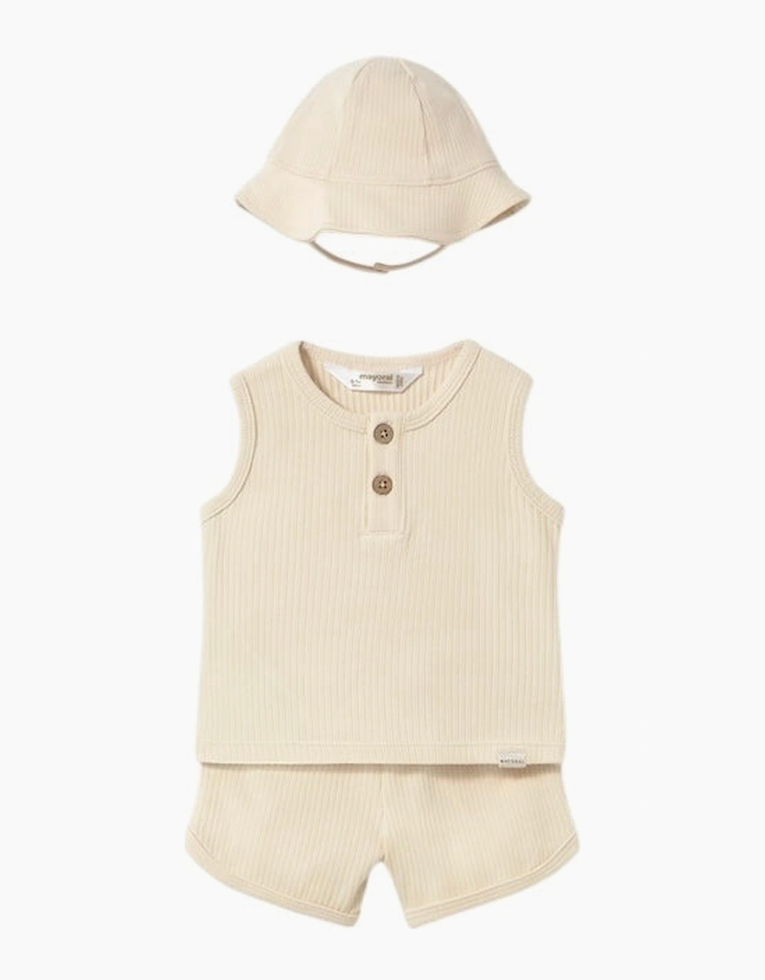 Boys Beige Ribbed Short Set and Hat, 5 of 4