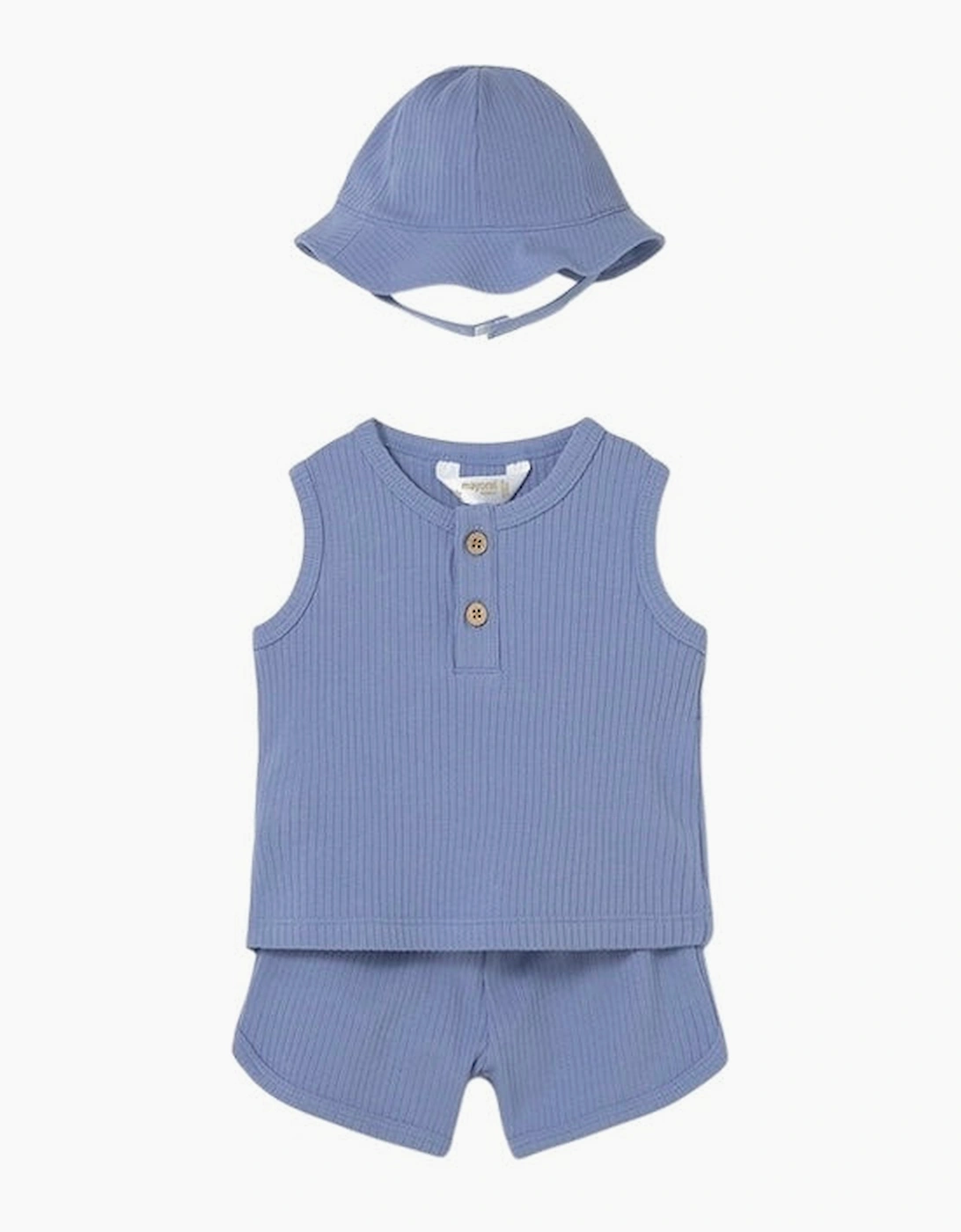Boys Blue Ribbed Short Set and Hat, 5 of 4