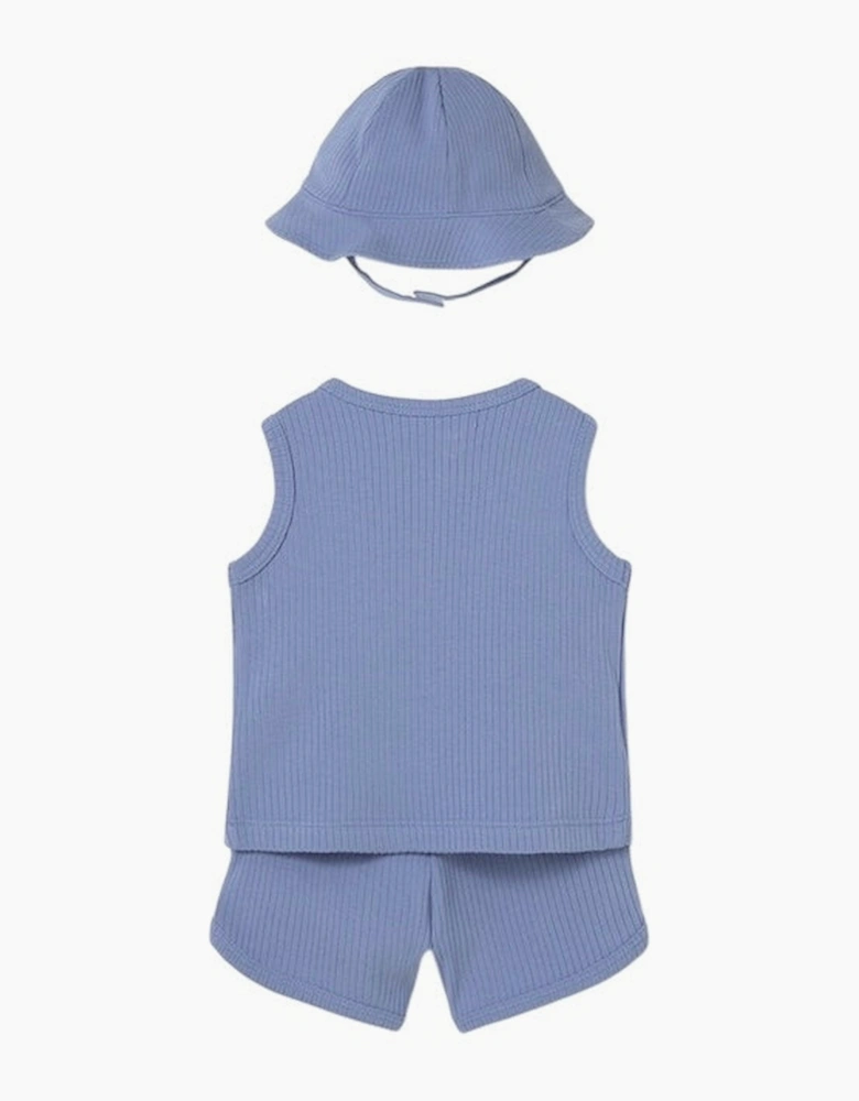 Boys Blue Ribbed Short Set and Hat