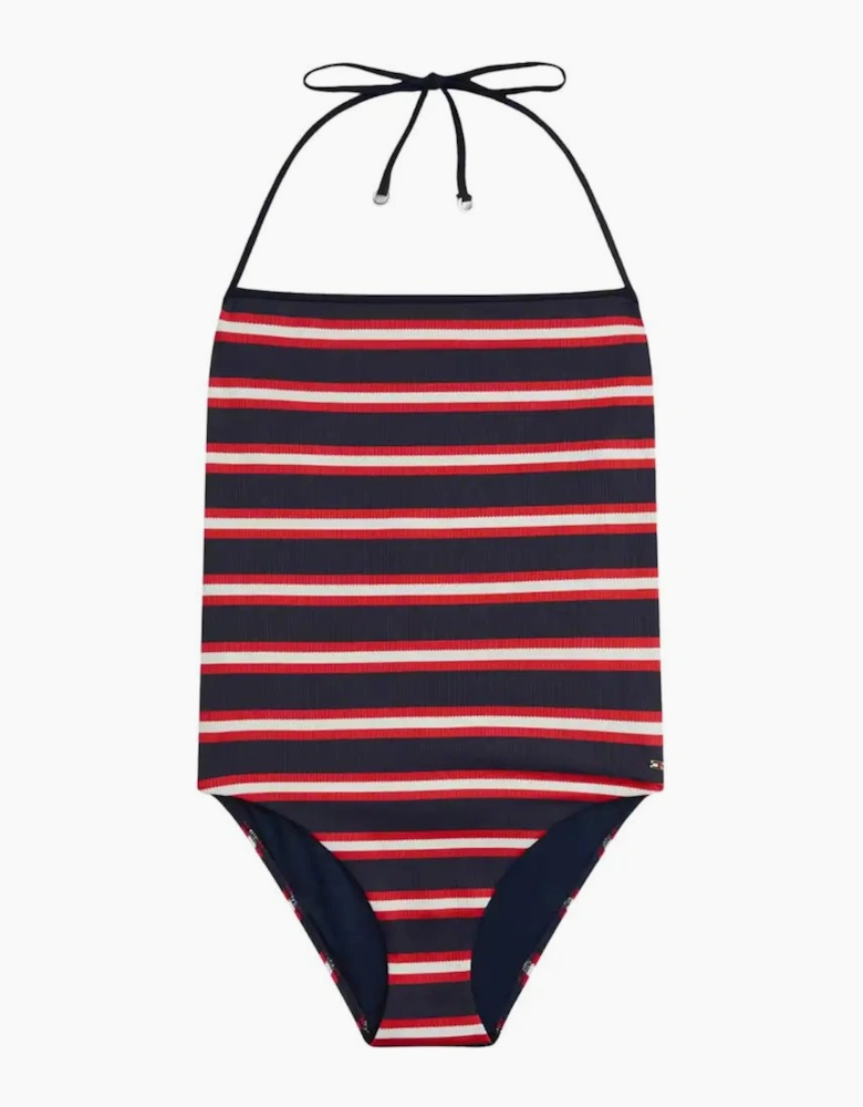 TH Texture Halterneck Swimsuit, New Preppy Stripe Navy