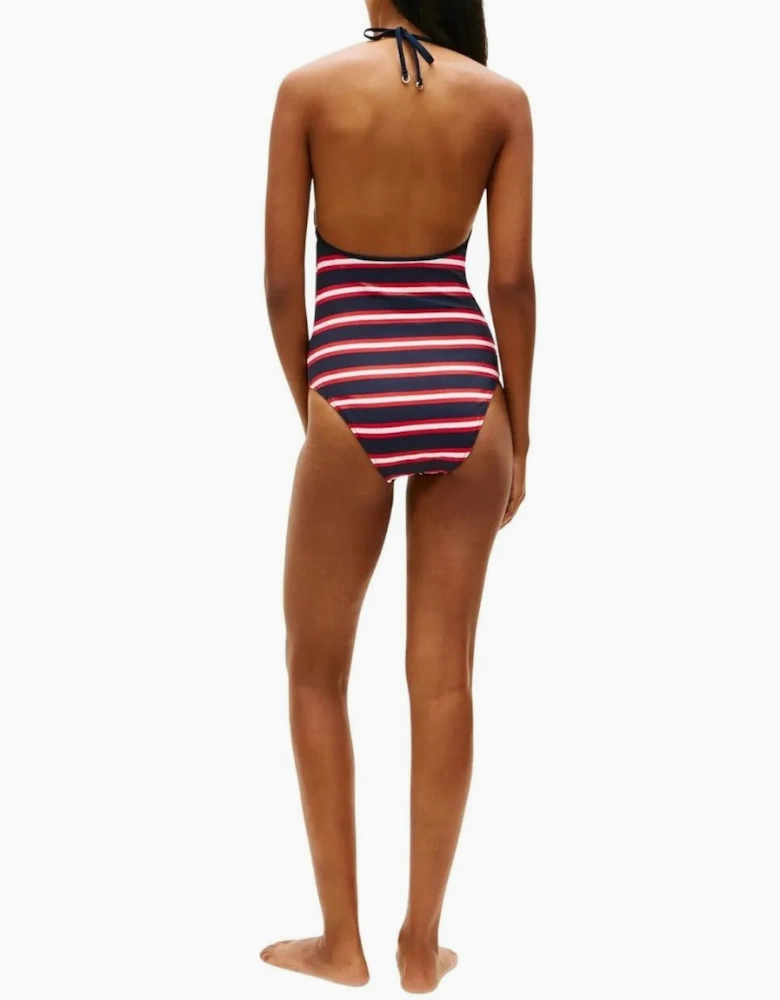 TH Texture Halterneck Swimsuit, New Preppy Stripe Navy