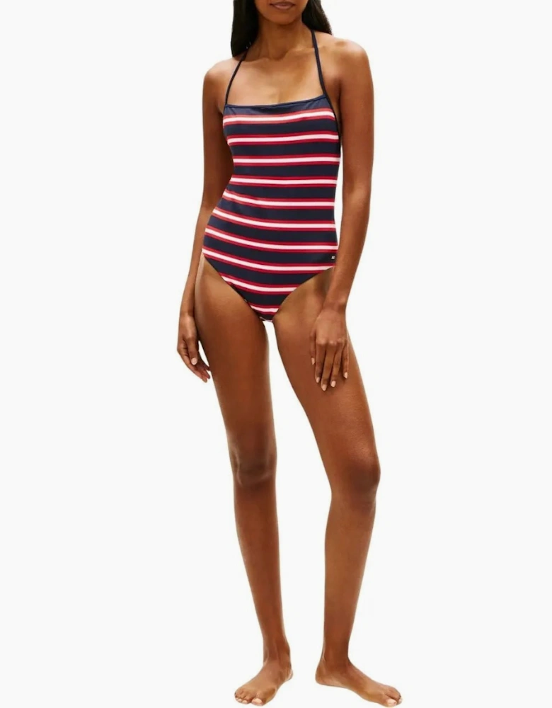 TH Texture Halterneck Swimsuit, New Preppy Stripe Navy
