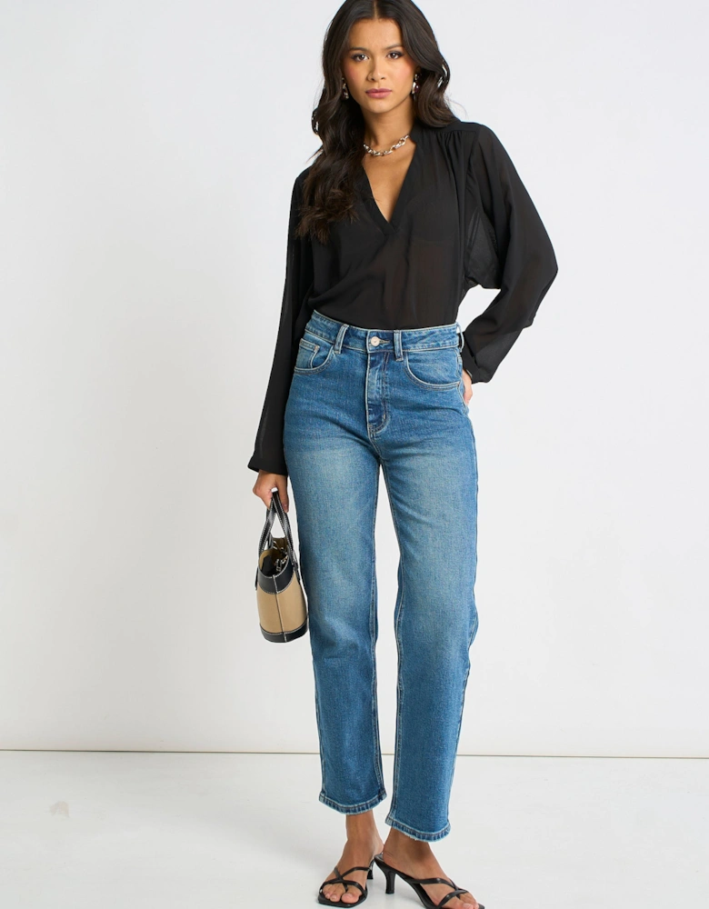 Black Textured Chiffon Oversized Blouse