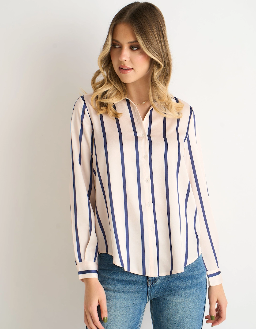 Gini London Gini London Women's Navy Stripe Loose Fit Shirt - White