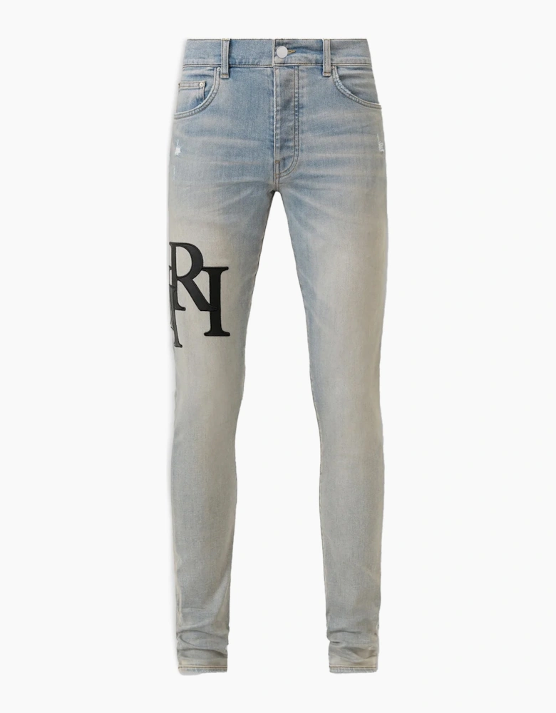 Staggered Logo Skinny Jeans Light Blue
