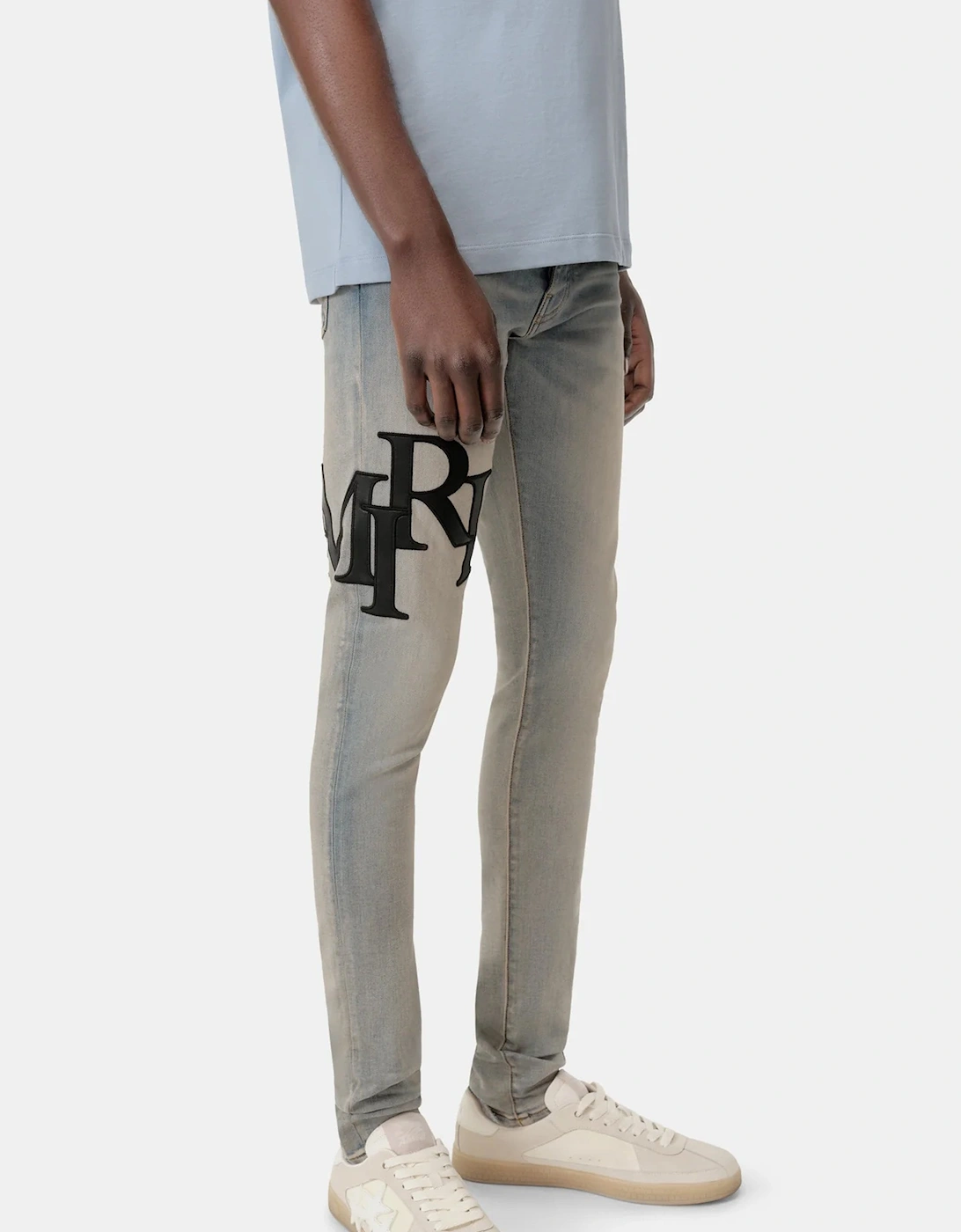 Staggered Logo Skinny Jeans Light Blue