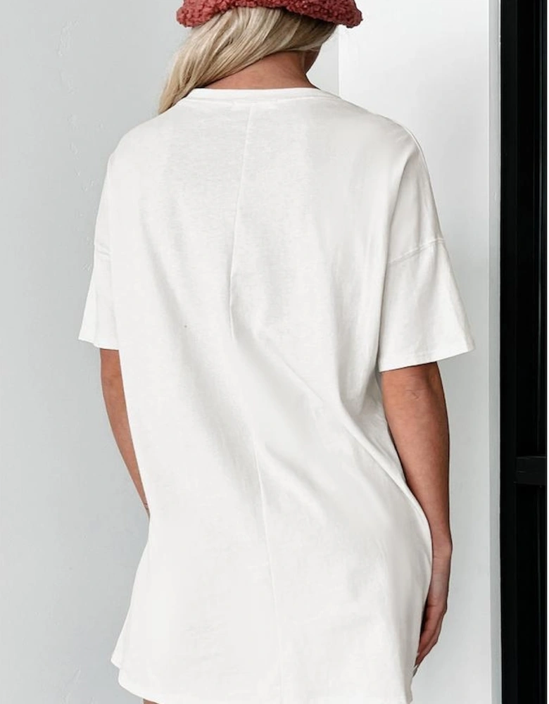 White HOWDY Stars Print Crew Neck Loose Fit T Shirt