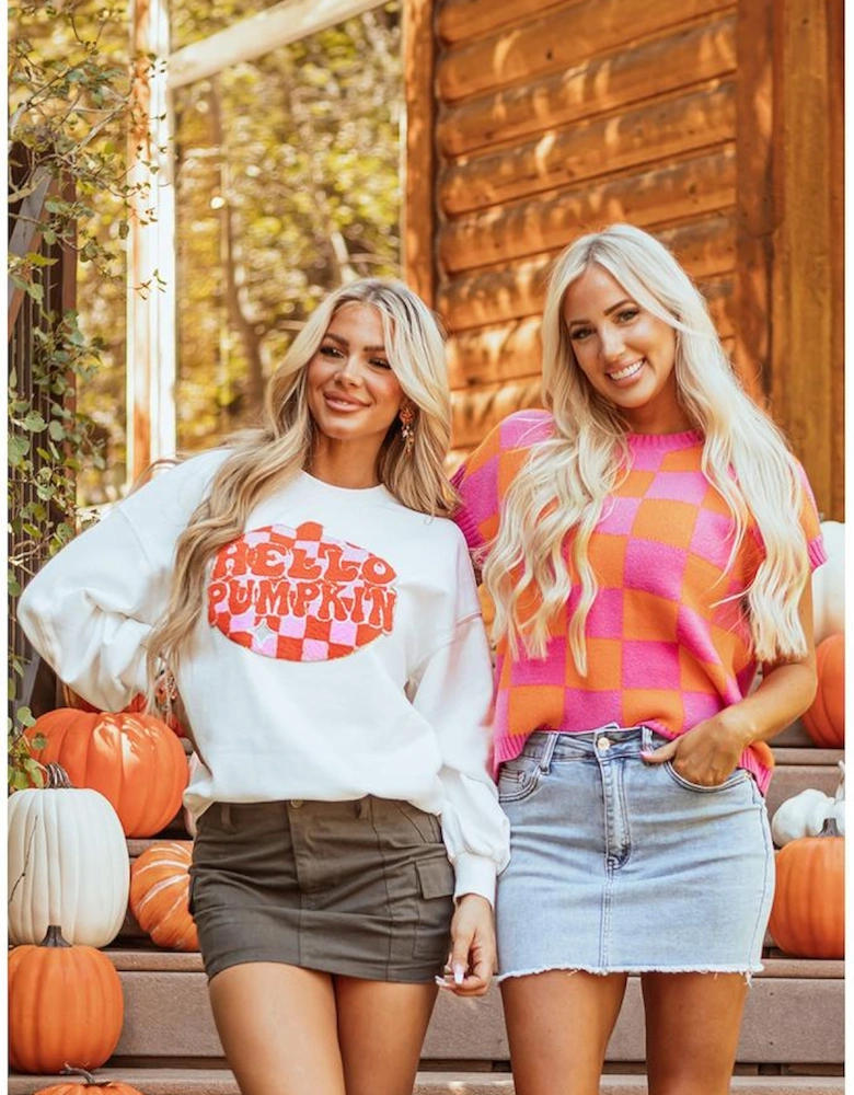 Strawberry Pink Colorblock Plaid Pattern Ribbed Trim Sweater Tank Top