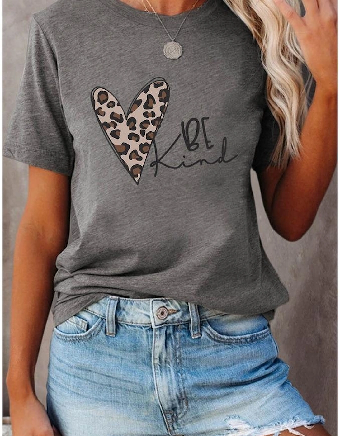 Gray Leopard Heart Be Kind Graphic Tee, 10 of 9