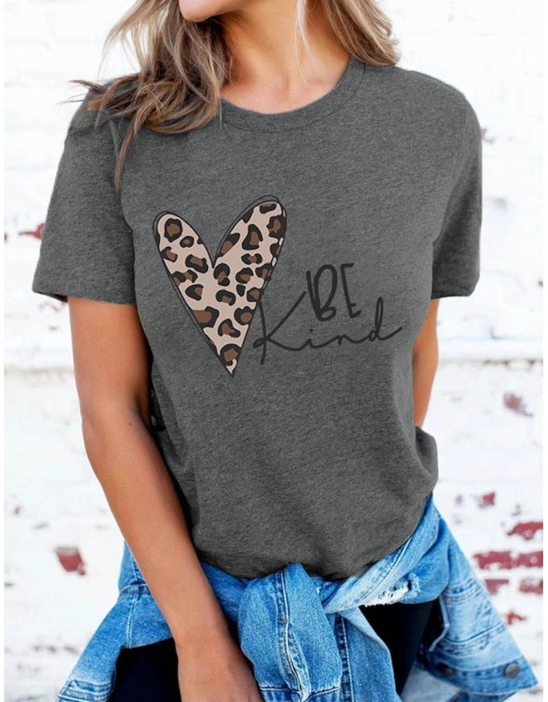Gray Leopard Heart Be Kind Graphic Tee
