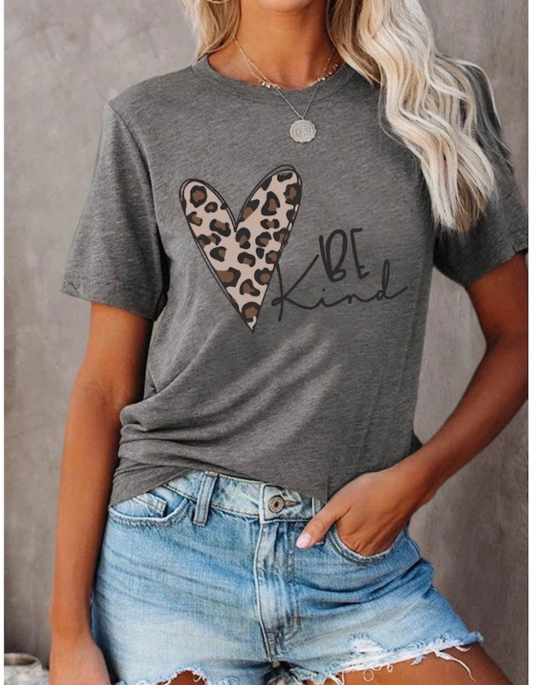 Gray Leopard Heart Be Kind Graphic Tee
