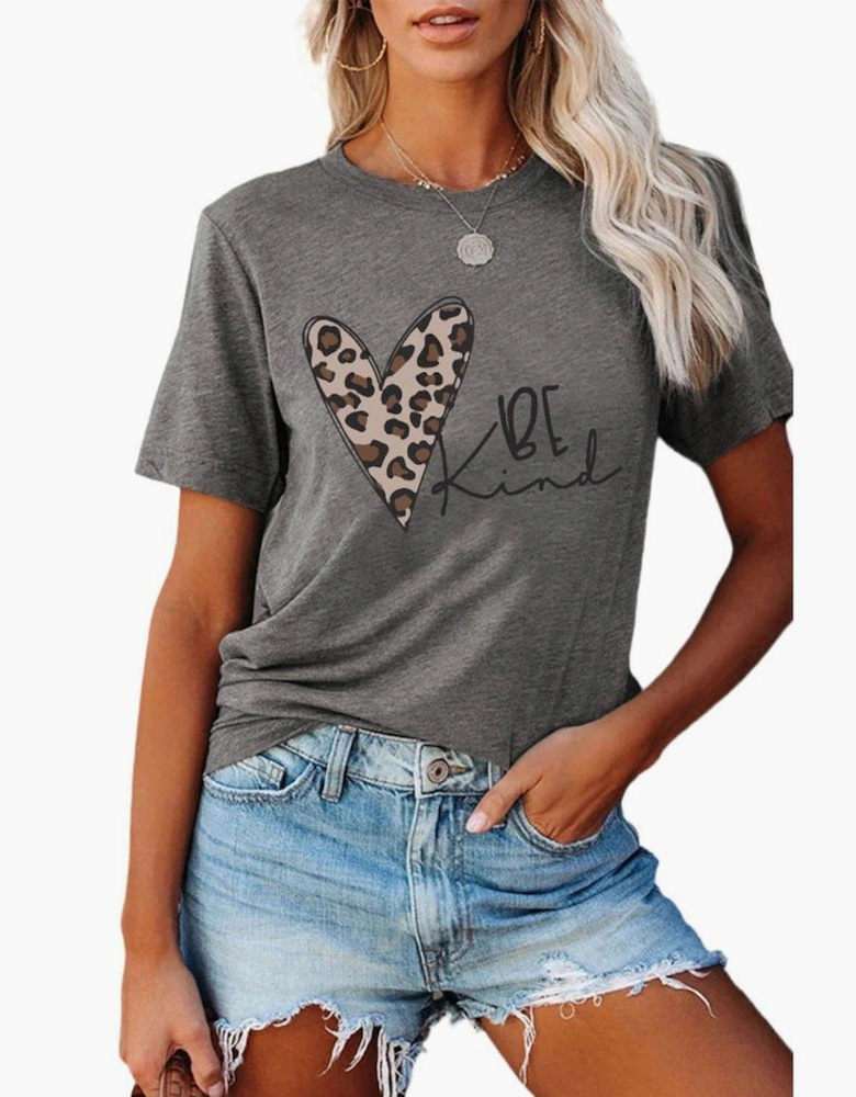 Gray Leopard Heart Be Kind Graphic Tee