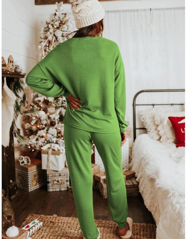 Spinach Green Sequined Christmas Cane Pattern Lounge Sweatsuit