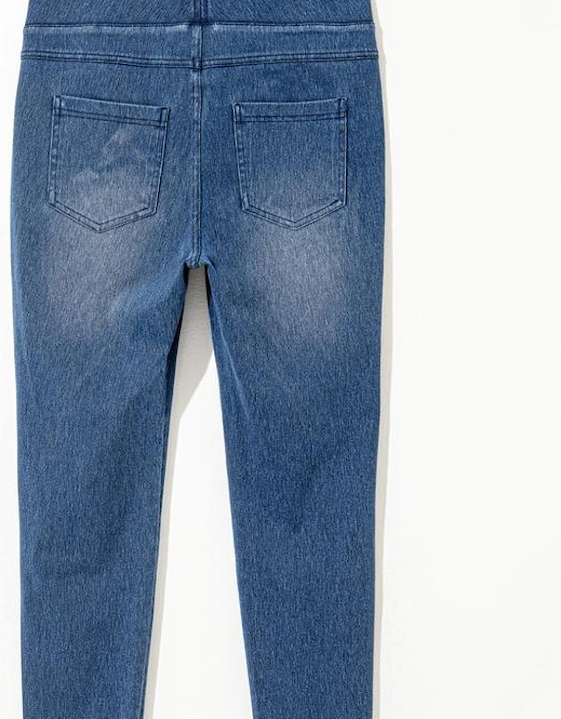 Navy Blue Skinny Elastic Waist Ankle Length Mid Waist Jeggings with Pockets